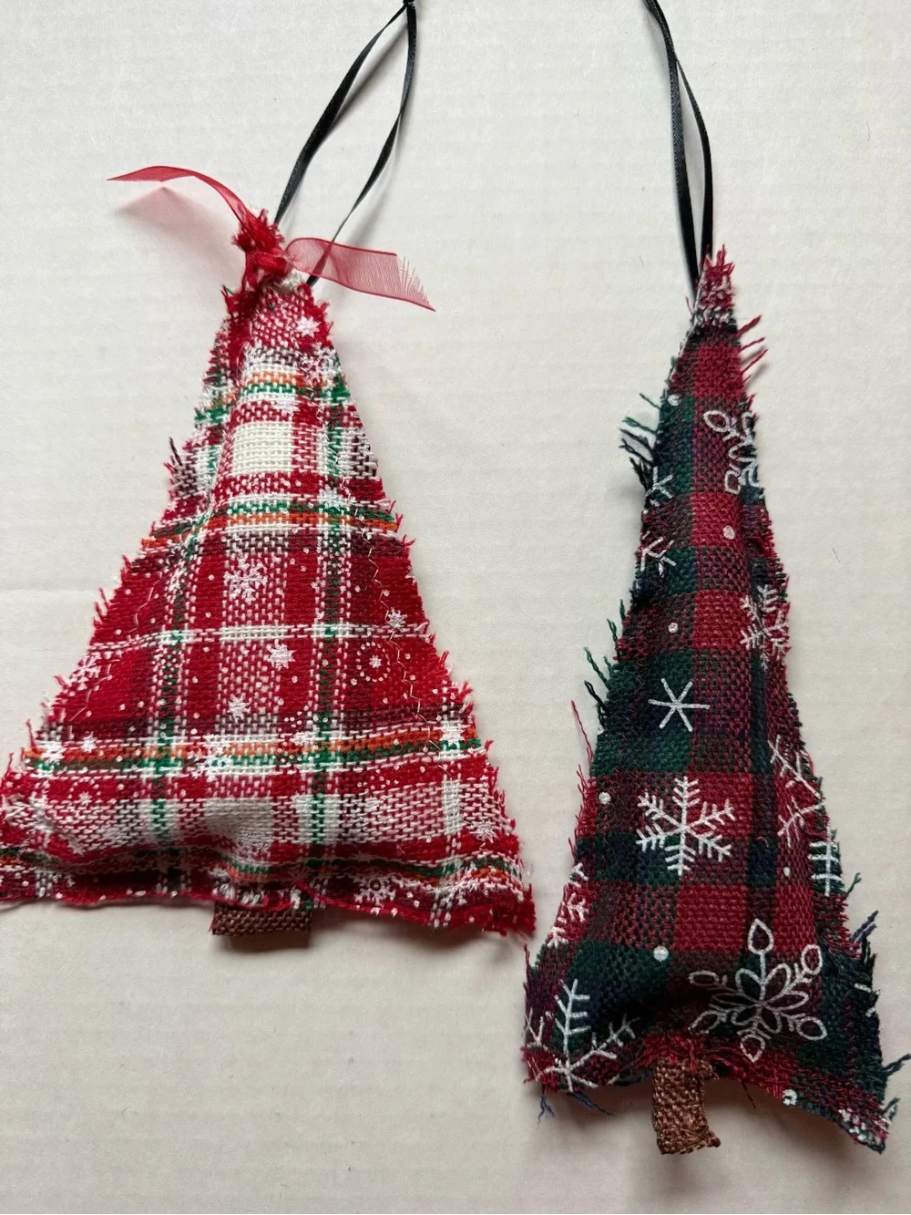 NEW 4 Ornaments Farmhouse Fabric Tree Handmade
